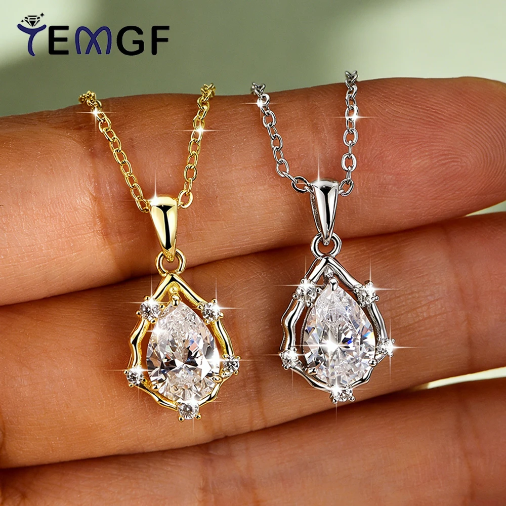 

TEMGF 2CT Zircon/Moissanite Pendant Necklaces for Women 925 Silver Chain Vintage Style Neck Jewelry Shiny Wedding Party Matching