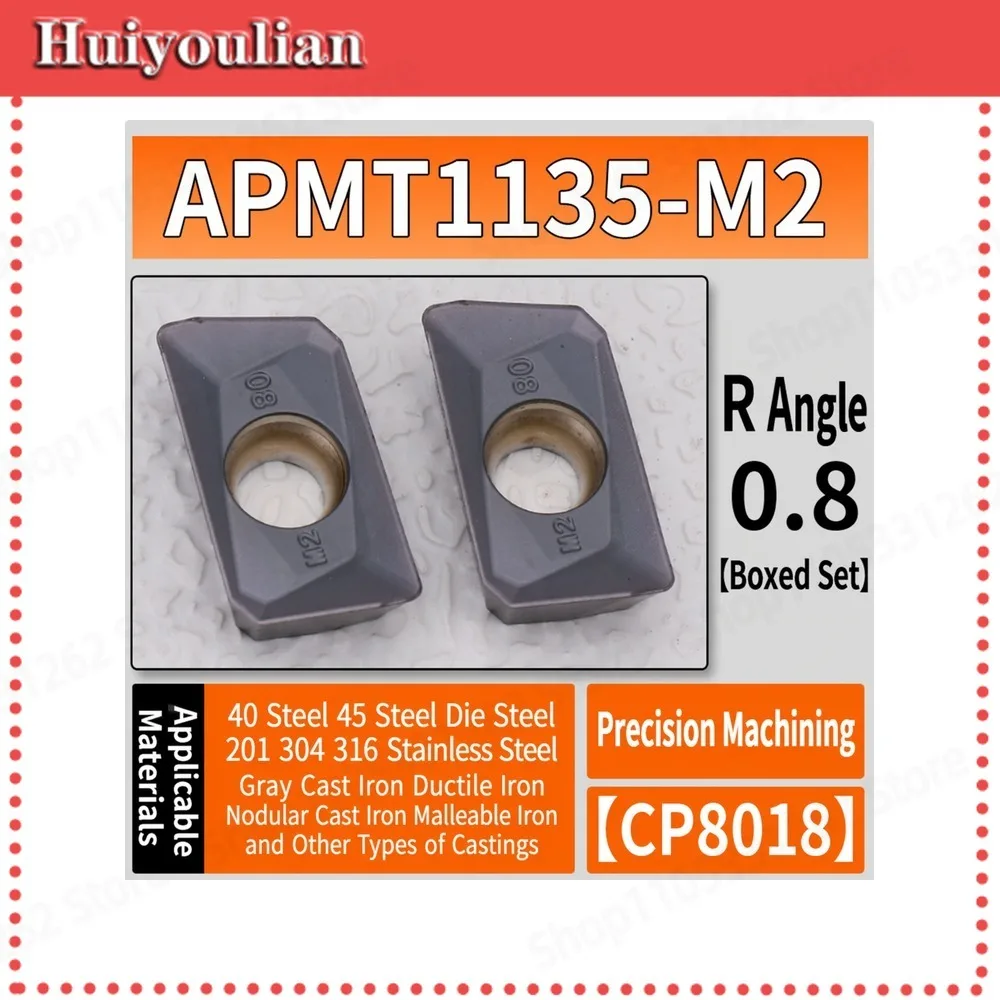 10pcs APMT1135-M2 CP8018 Carbide Milling Insert R0.8 Finishing for Carbon Steel Stainless Steel Cast Iron