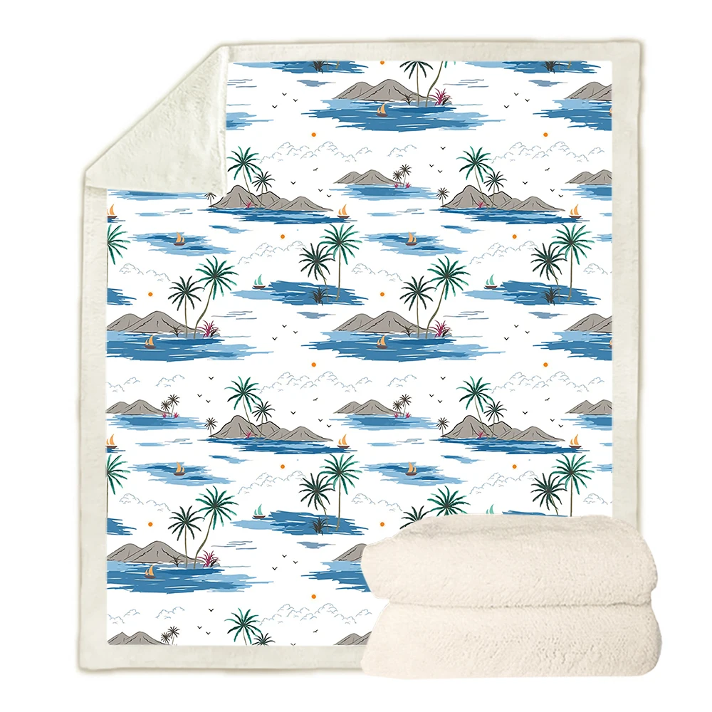 

CLOOCL Hawaii Blankets Romantic Island Coconut Tree 3D Printed Throw Blankets Double Layer Quilt Nap Air Conditioner Quilts