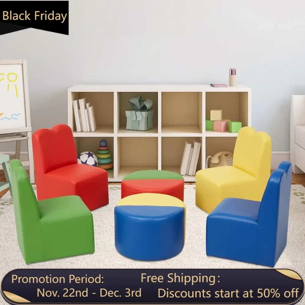 Kids Modular Flexible Seating Set - 8 Pieces Kids Couch, Sectional Sofa Set for Home Preschool, Daycare Furniture