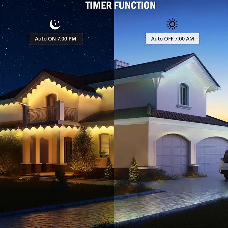 Smart Eaves Light Permanent Outdoor IP67 Waterproof LED Lights Remote APP DlY Music Sync Timer String Lighting for House Holiday