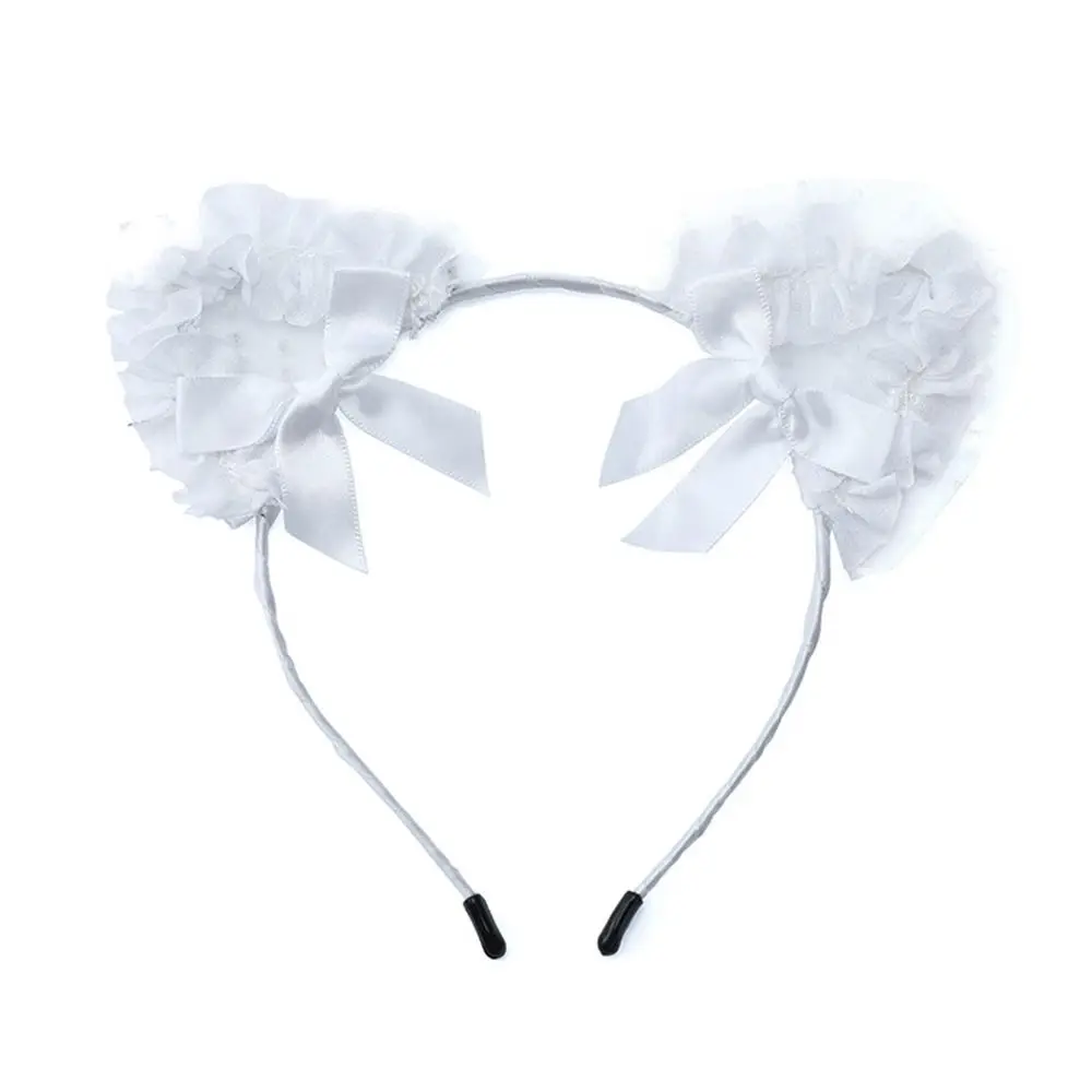 Sweet Thin Cat EarsHairband Head Bezel Bow Lace Headband Hair Hoop Headwear Hair Band Makeup