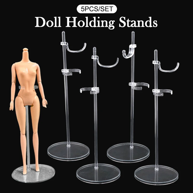 【F】5Pcs Plastic Doll Standing Stands Dollhouse Adjustable Transparent Display Rack Mannequin Model Dress Support Holding Stand
