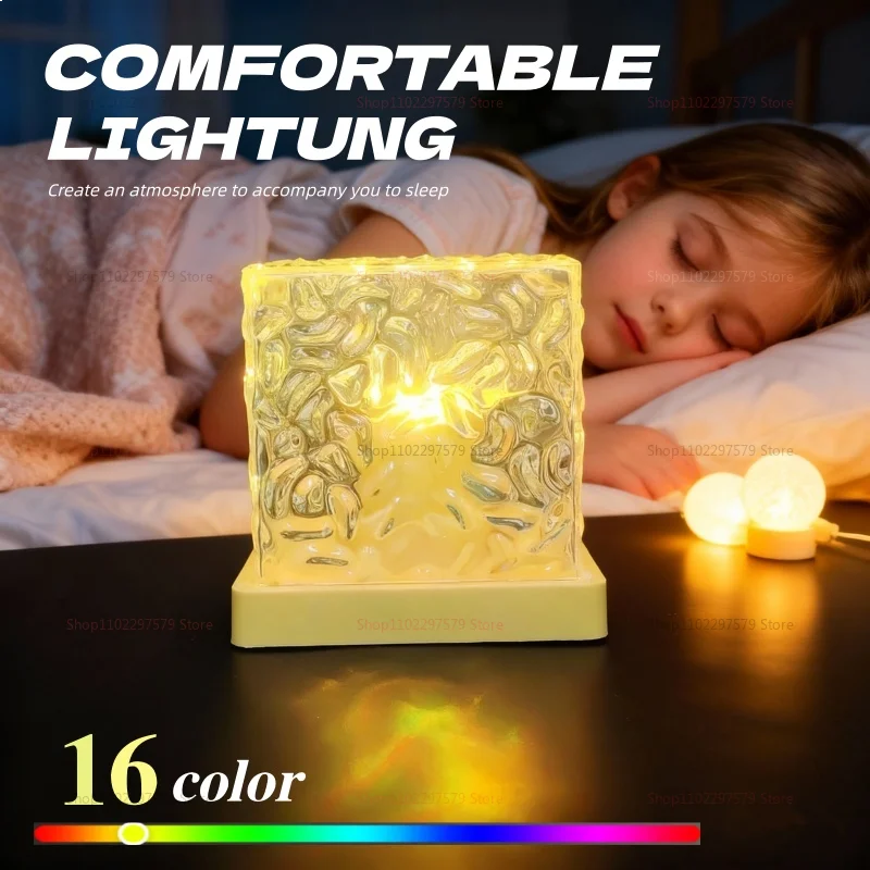 Dynamic Rotating Water Ripple Projector 16-Color Atmosphere Lamp Flame cCrystal Lamp Living Room Study Bedroom Night Light