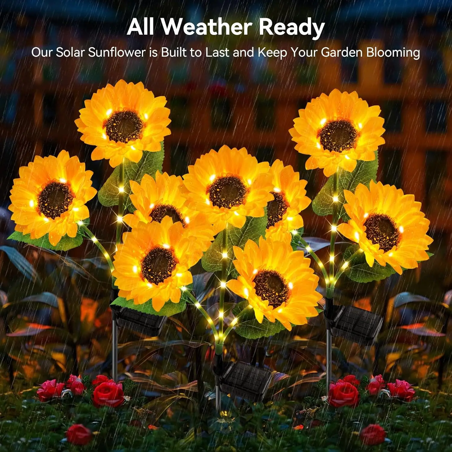 

Outdoor Garden Solar Lights 3 Heads Simulated Sunflower Garden Lights with Light Poles Decorate Your Home/Yard/Paths/Walkway etc