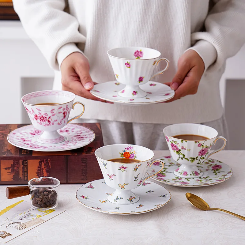 

English Retro Cup Plate Flower Afternoon Tea Coffee Cups Plate Teacups Plate Afternoon Tea Dessert Plates Kitchen Drinkware Mug