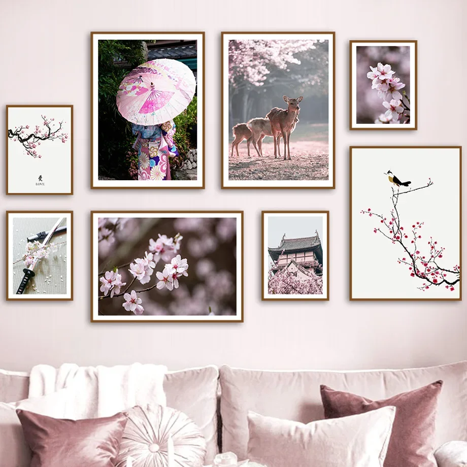 

Japan Nagoya Cherry Blossoms Nara Deer Wall Art Canvas Painting Nordic Posters And Prints Wall Pictures For Living Room Decor