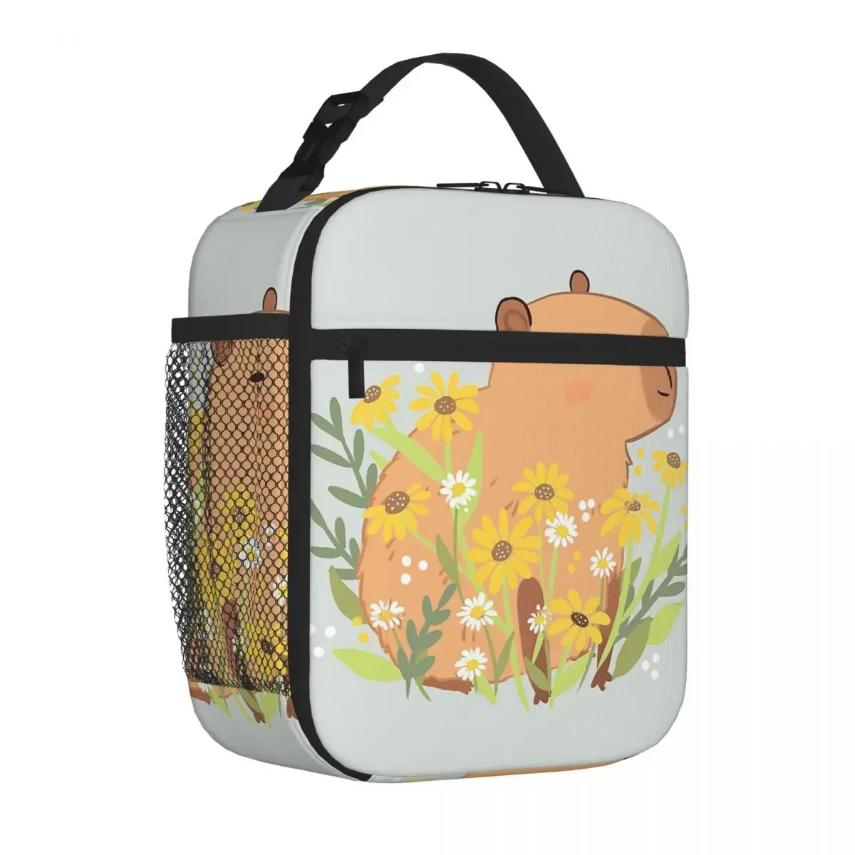 Capybara With Daisy Flowers Insulated Lunch Bags Picnic Bags Thermal Cooler Lunch Box Lunch Tote for Woman Work Children School