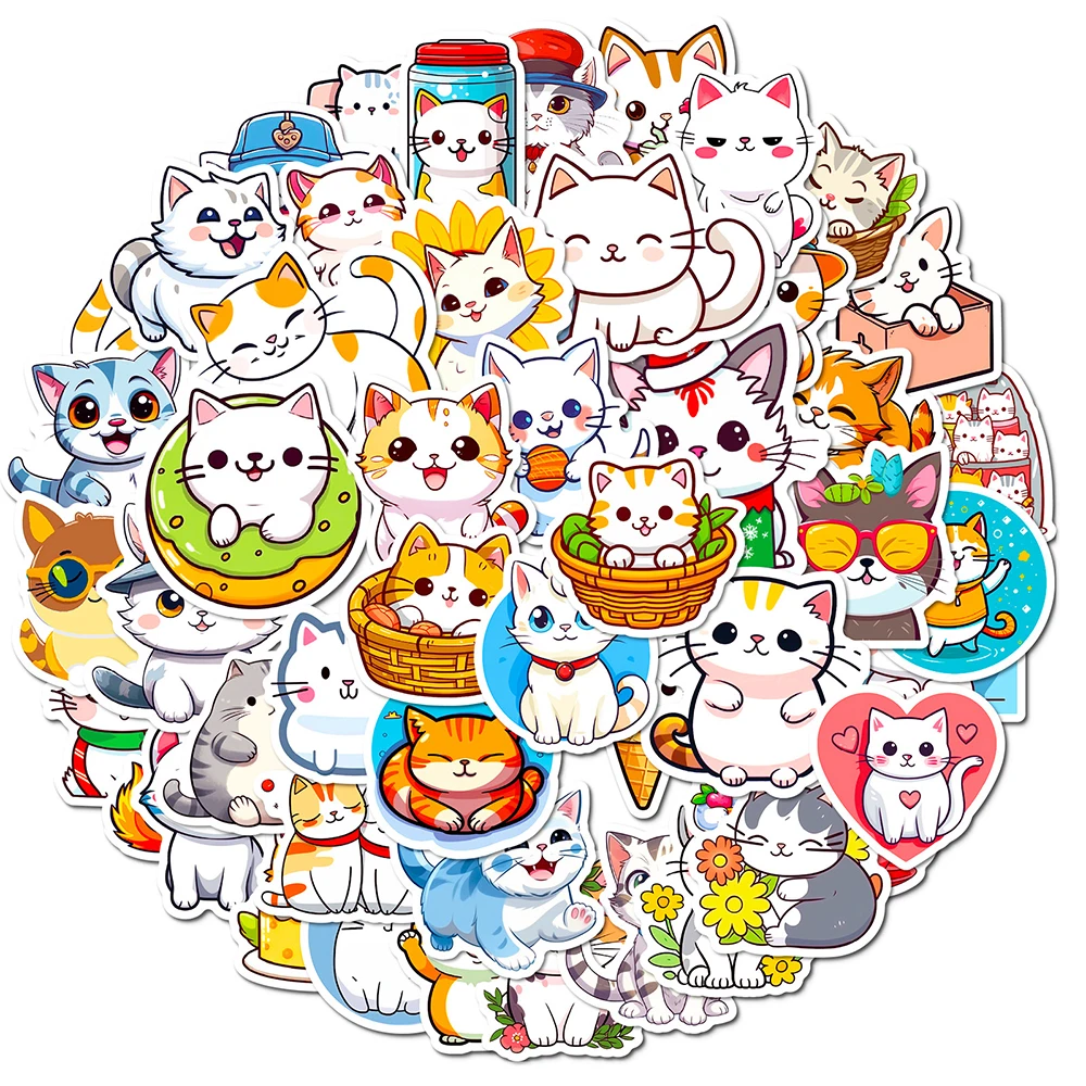 

10/30/50PCS Cute Cat Stickers Decals Kids Toy DIY Notebook Fridge Bike Phone Laptop Luggage Car Funny Animals Decals Decoration