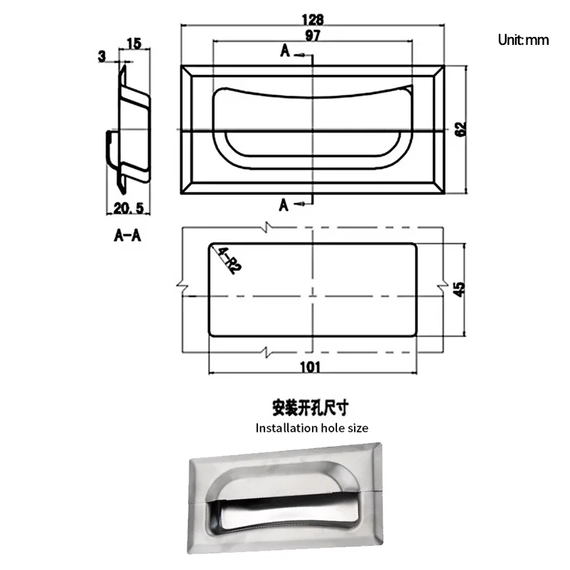 Stainless Steel Concealed Handle Kitchen Cabinet Door Drawer Embedded Handle Invisible Industrial Buckle
