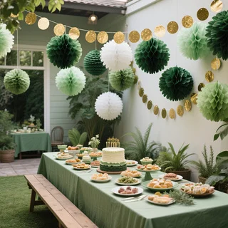

21Pcs Sage Green Party Decoration, Gray Green Paper Lantern and Pom Pom Peanut Day Party Baby Shower Wedding Shower Decora