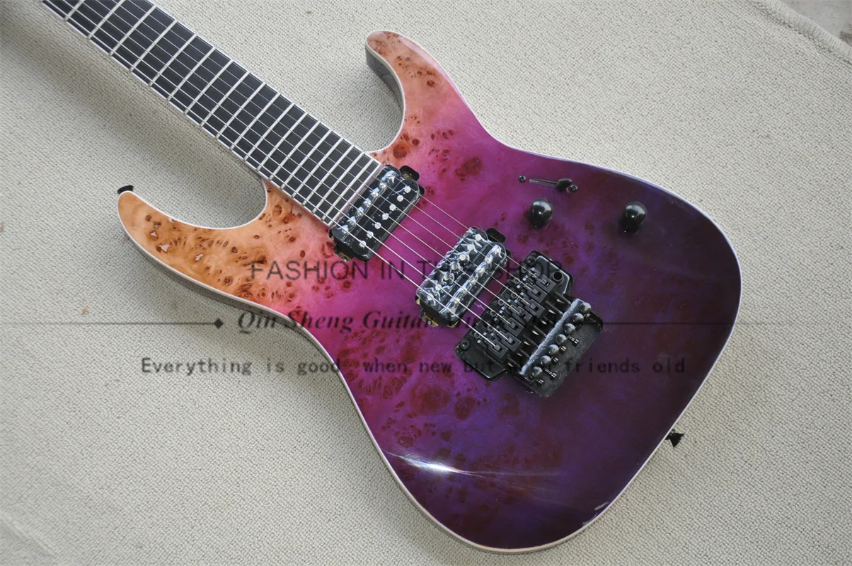 7 Strings Electric Guitar Violet Guitar Maple Neck Though Mahogany Body 24 Frets Tremolo Bridge HH Pickups Locked Tuners