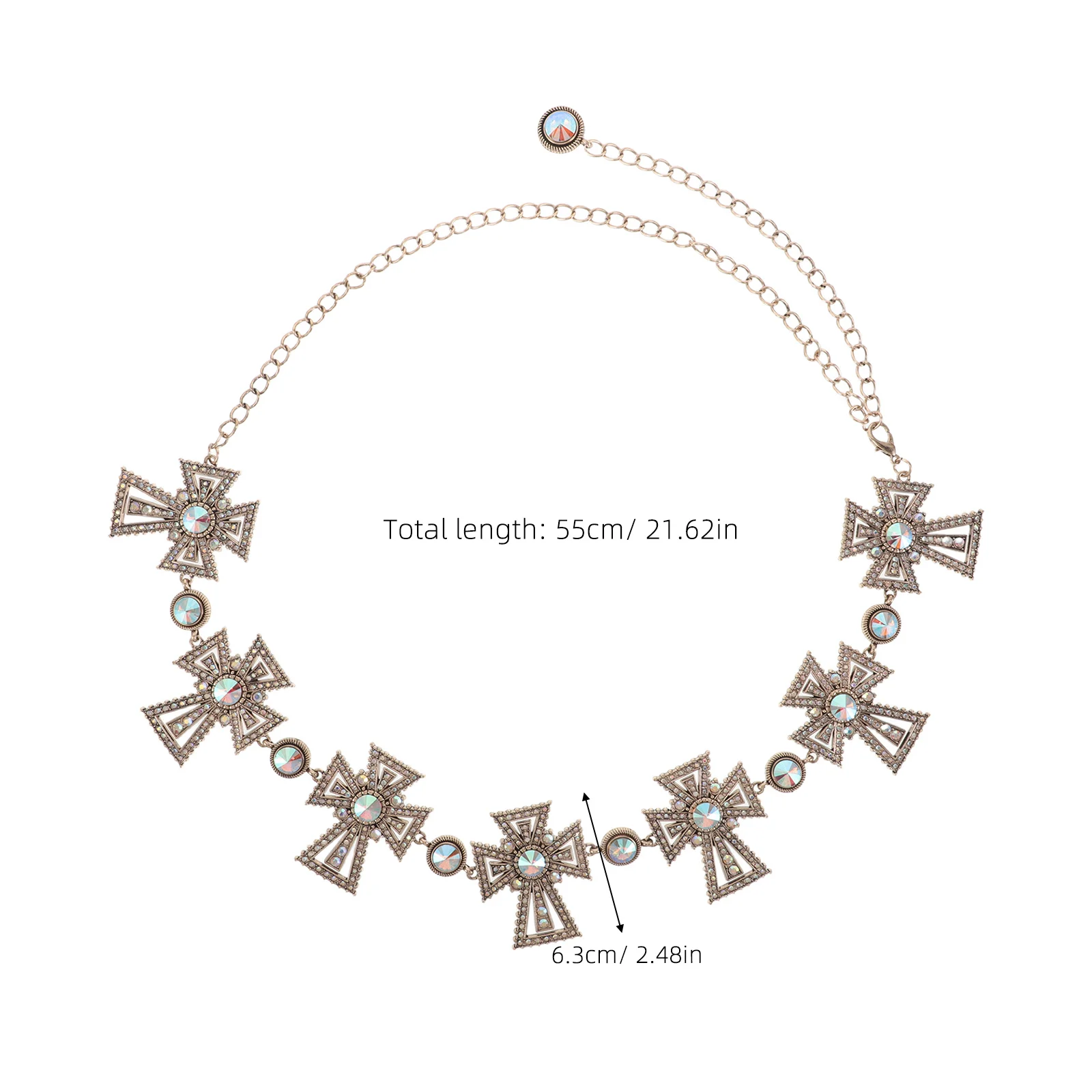 Cowgirl Rhinestone Chain Belt Adjustable Golden Cross Waist Chain Punk Metal Body Jewelry for Party Festival Outfits