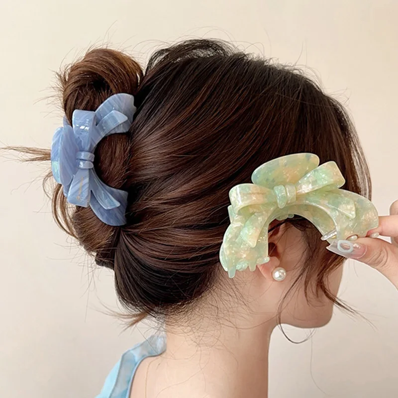 French Women Hair Clips Fashion Bows Acetate Claw Clip Korean Trendy Hair Accessories Temperament Girls Hairpin Female Headdress