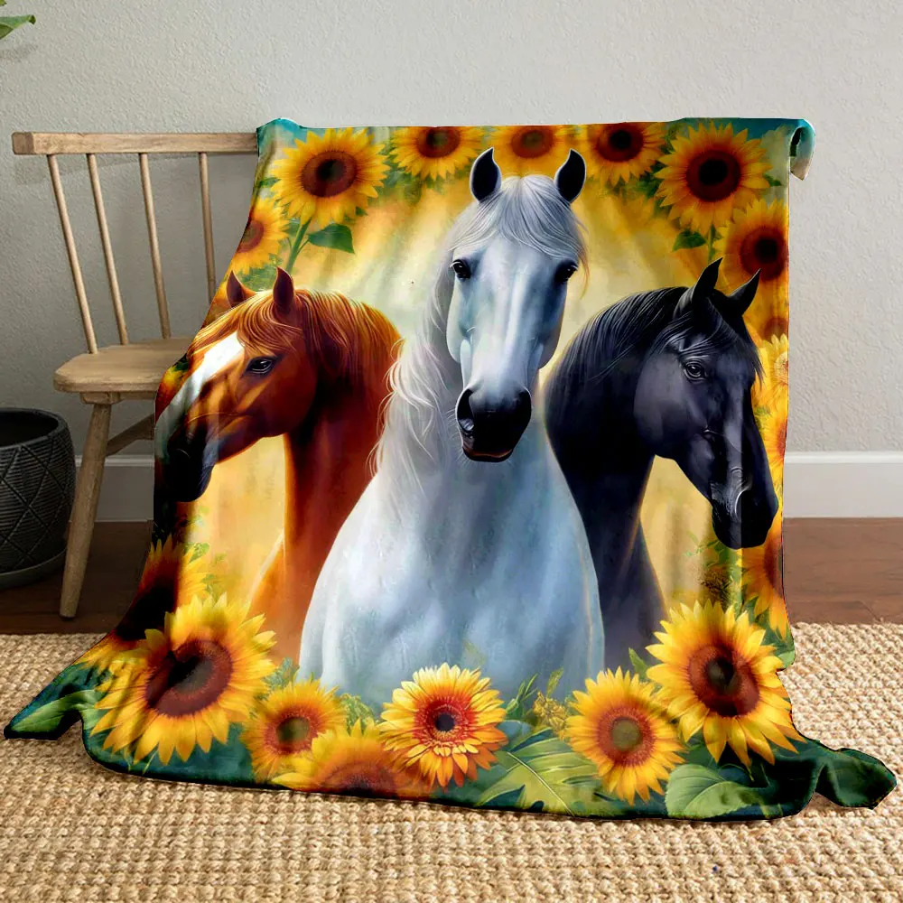 1PC Tropical Flower and Horse Theme Printing Adult Children Warm Blankets Home Travel Car Soft and Comfortable Luxury Gifts