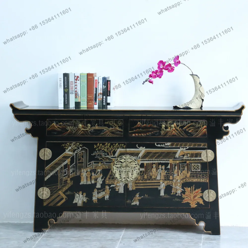 LS modern new Chinese-style solid wood painted warped head porch cabinet partition retro classic storage decorative cabinet