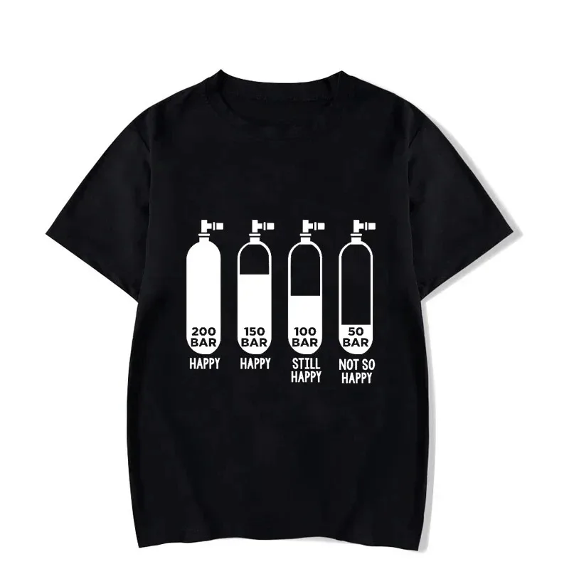 Diver 200 Bar Funny Print T-shirt Summer Harajuku Short Sleeve Street Top Loose Heart Diving Lung Diving Men's Cotton Clothing