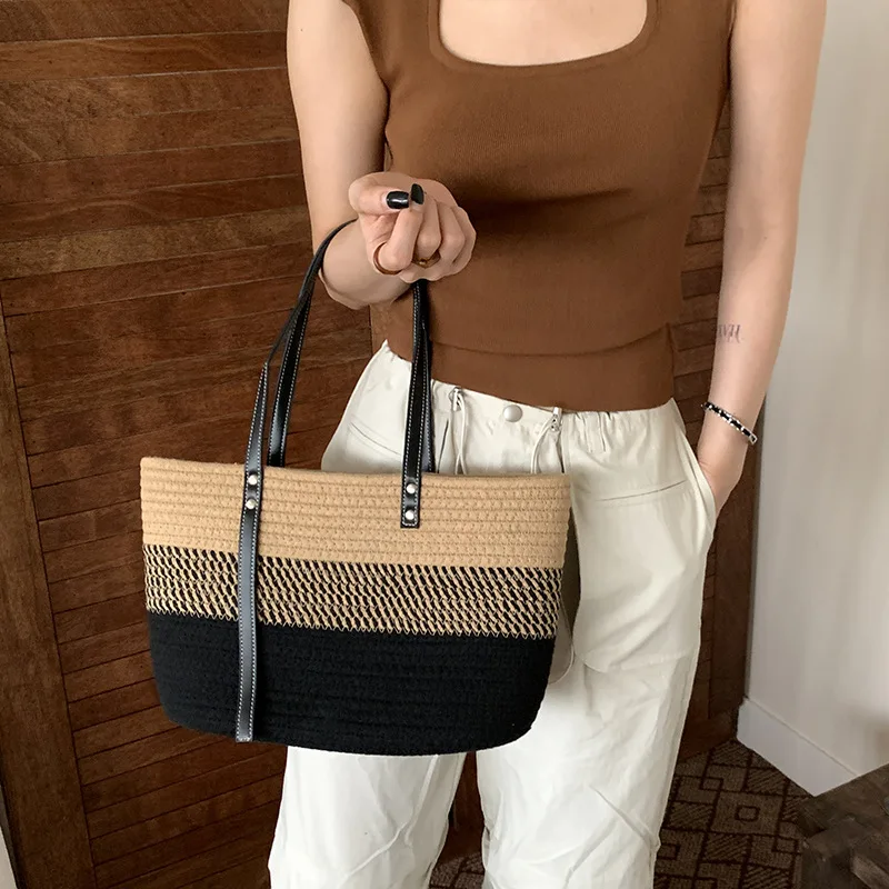 New Large Capacity Beach Shopping Bags Luxury Designer Rattan Woven Shoulder Bag Women Handmade Straw Handbags Summer Travel Bag