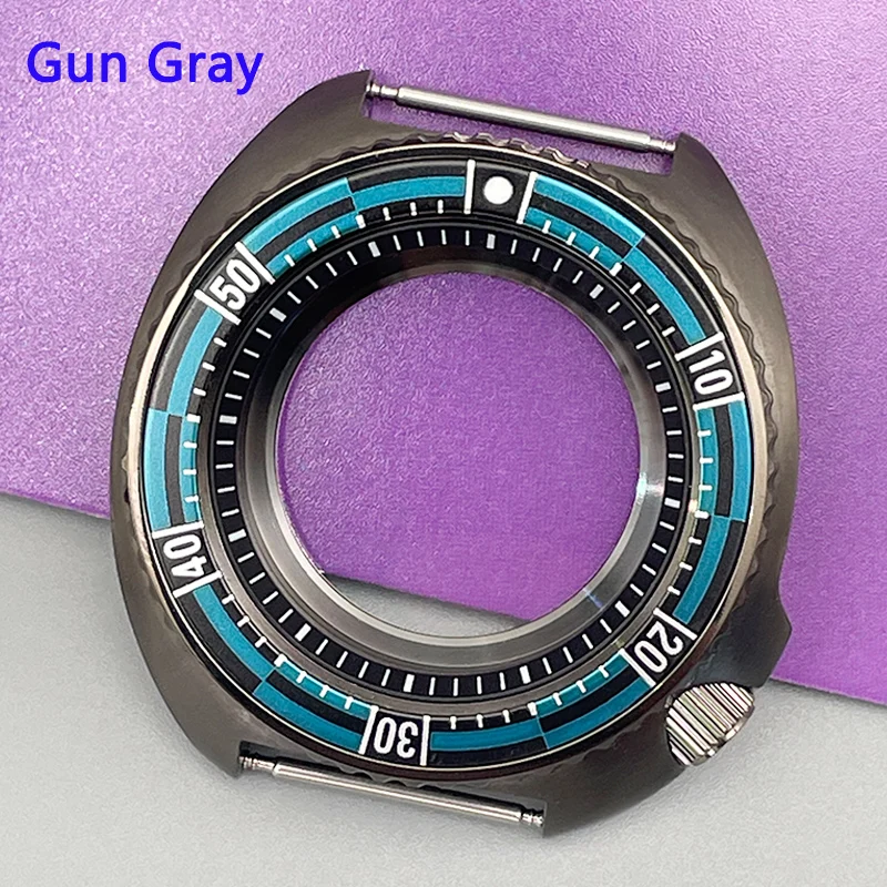 44mm Turtle Abalone Diving Men‘s Watch Case Gun Gray Sapphire Glass Fit NH35 NH36 7S26 4R/6R Movement 6105 6309 Diver Case