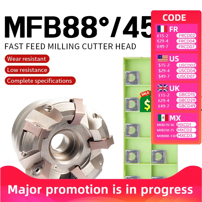 

MFB288/45R 50mm-100mm Milling Cutter Large Depth fast feedsturdyHeavy Cutting Disc Heavy Cutting SNMU Milling Cutter Tools
