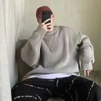 Pullovers Knitted O Neck Sweaters Men Long Sleeve Solid Jumpers High Street Loose Slight Strech 2024 Standard Wool Winter