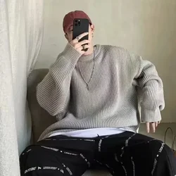 Pullovers Knitted O Neck Sweaters Men Long Sleeve Solid Jumpers High Street Loose Slight Strech 2024 Standard Wool Winter