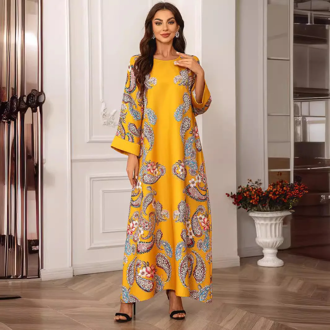 

Eid Muslim Party Dress For Women Beading Print Long Dresses Ramadan Abaya Morocco Kaftan Vestidos Largos Dubai Robe Jalabiya