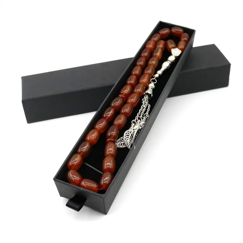 Arab 33 Tasbih and Gift Box Natural Agate Tesbih Ramadan Bracelet Father's Gift Muslim Men's Gift Tesbih Prayer