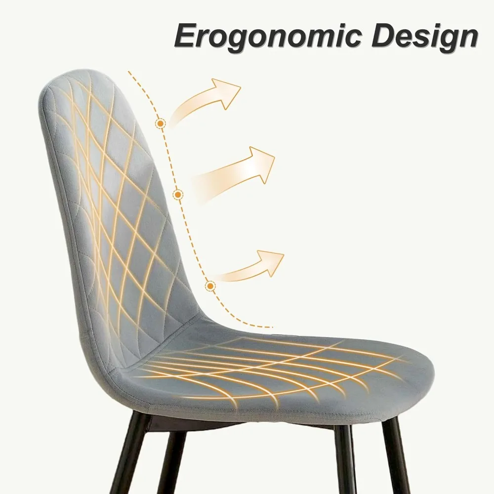 كراسي طعام حديثة مبطنة بالمخمل، مجموعة من 4 قطع بأرجل معدنية للمطبخ المعاصر وغرف الطعام