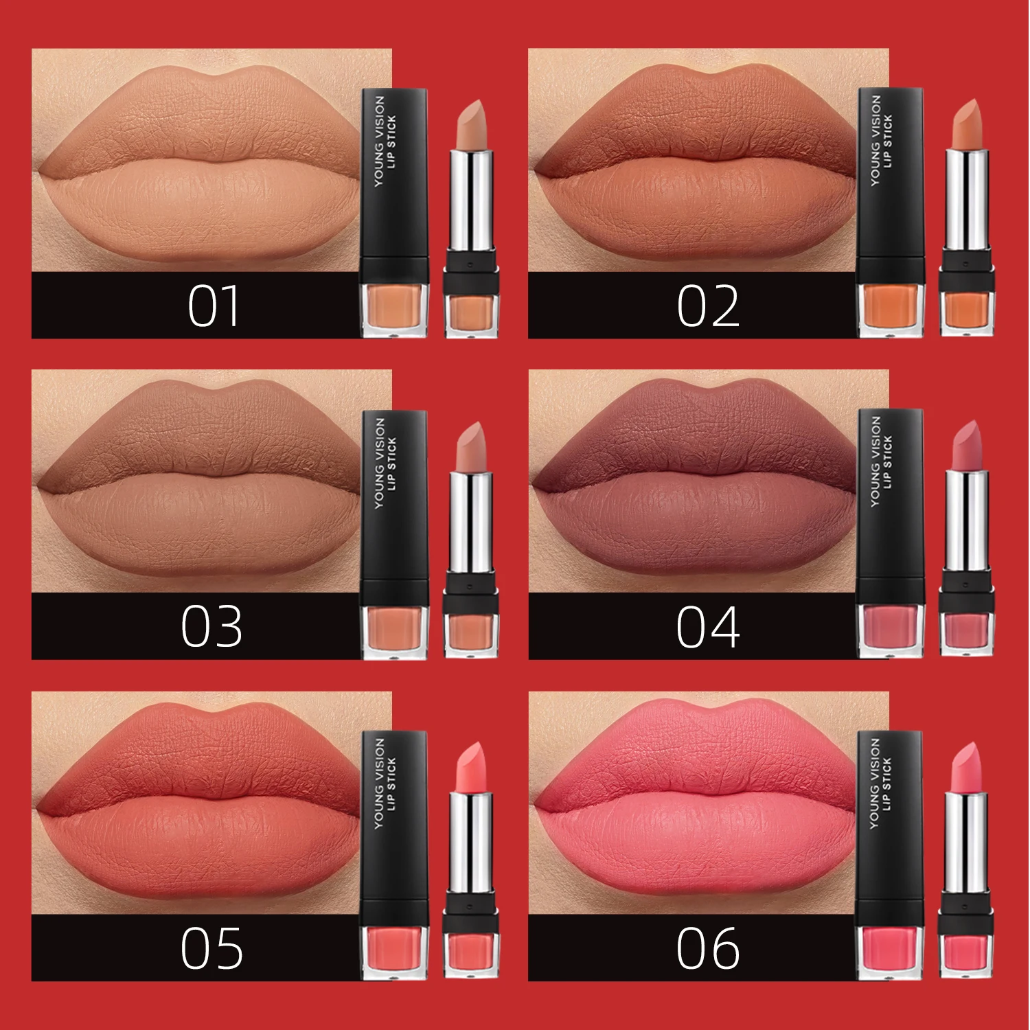 Matte Velvet Lipstick, 12-Color Single Tube, Long-Lasting, Non-Stick Cup, Smooth Matte Finish, Non-Fading Velvet Lip Color