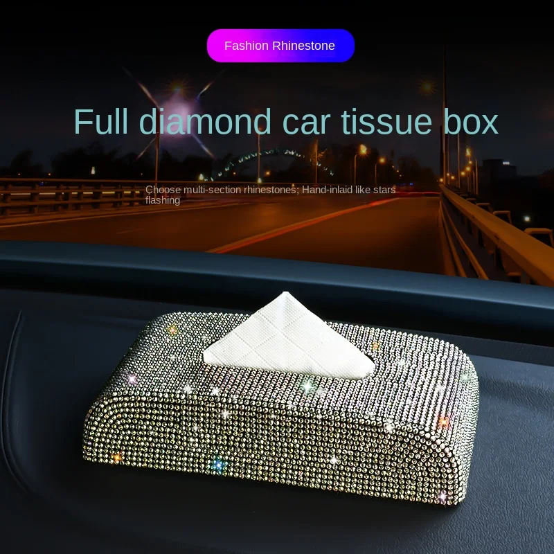 Luxury Tissue Box Napkin Holder Car Diamond Tissue Pumping Paper Box Toilet Paper Towel Storage Box Home Decor Auto Accessories