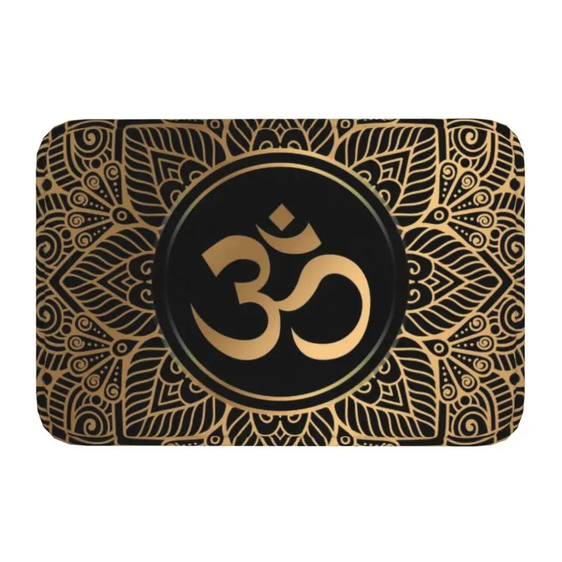 Golden Om Mandala Door Mat Floor  Kitchen Bathroom  Anti-Slip Outdoor Buddhist Yoga Meditation Rug Garage Entrance