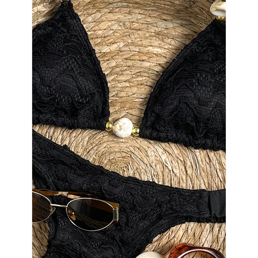 2026 Geknitterter Neckholder-Bikini Damen-Badeanzug zweiteiliger Bikini-Set gepolsterter Badeanzug Badebekleidung V8135 – Detail 13