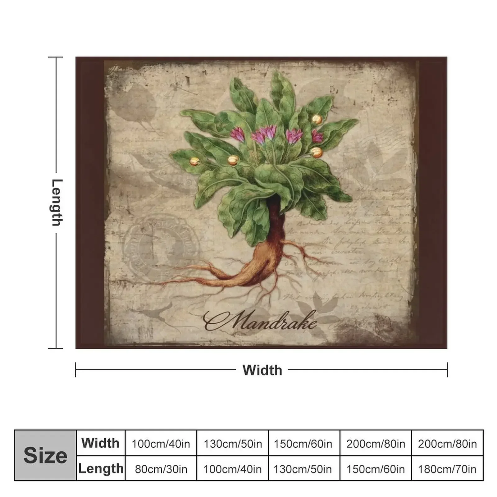 Mandrake Plant Vintage Botanicals Garden collection Throw Blanket Comforter Plaid Blankets