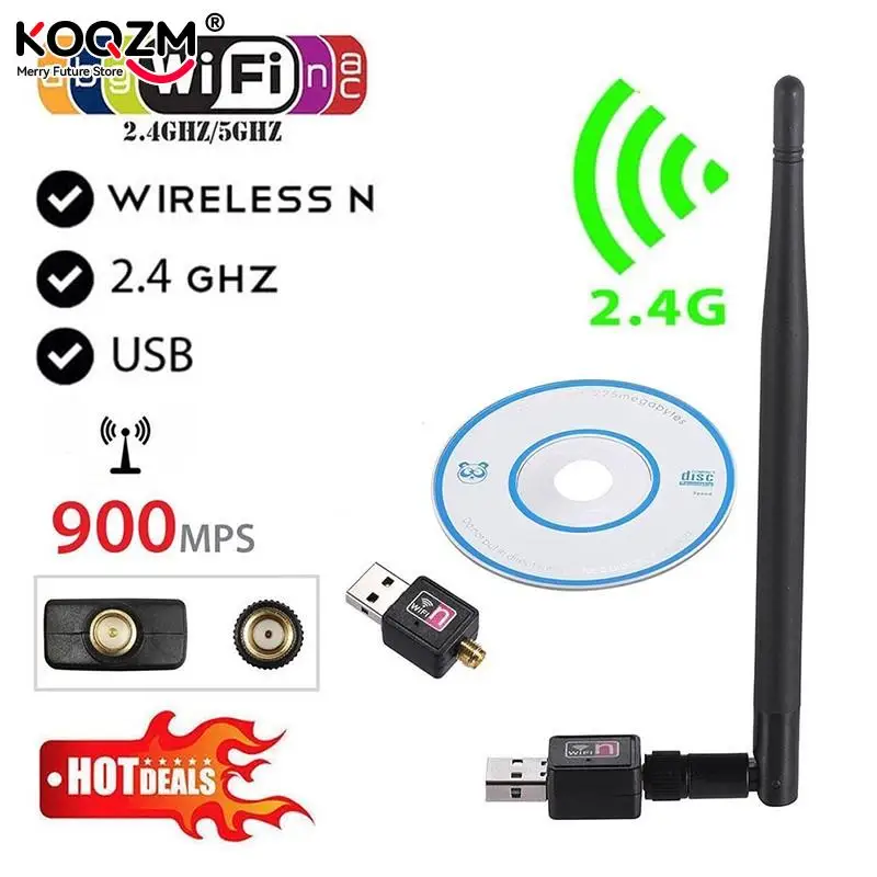 

2.4GHz USB Wireless Wifi Adapter 900Mbps 802.11b/n/g USB Ethernet Adapter Wi-fi Receiver Wireless Network Card