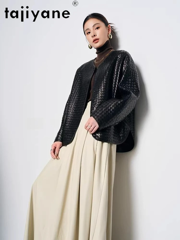 TAJIYANE Echte Schapenvacht Leren Jas Vrouw Stijlvolle Geweven Jas Korte Lederen Jassen 2025 Herfst Kleding Ellaб Nayeка Turismo