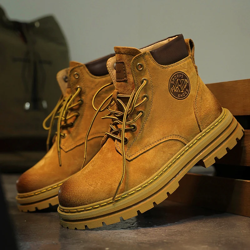 

Men's And Women's Boots Casual Sneaker High Quality Genuine Leather Top Layer Pigskin Safety Shoes Mens Platform Boot 2025