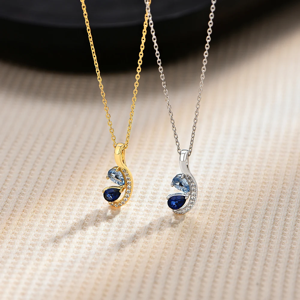 Women's 925 Silver Teardrop Sapphire Necklace, Elegant Gift