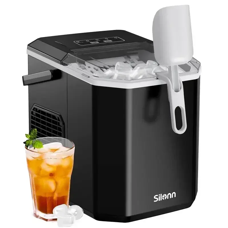 

Silonn Bullet Ice Maker Countertop, Portable Ice Machine with Carry Handle, Self-Cleaning, 9 Cubes in 6 Mins