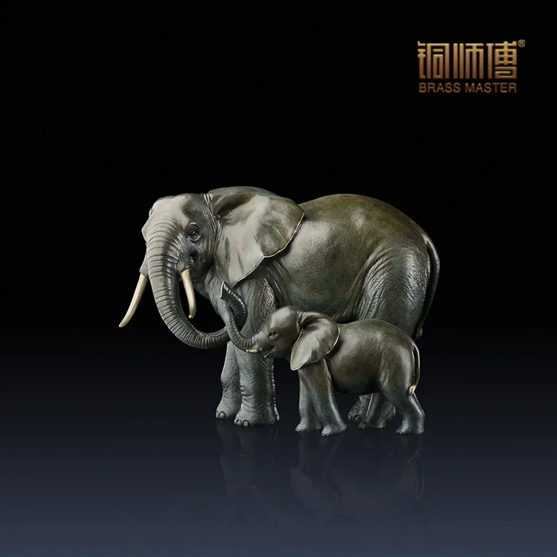 

High Quality Mother and Kid Elephant Statue Home Decoration Chinese Brass Copper Elephants Ornaments Business Gift