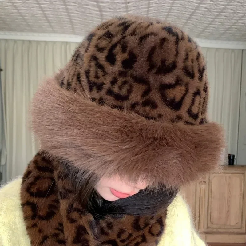 Cold Weather Leopard Print Hat Simple Thermal Beanie Thick Mongolian Caps Antifreeze Fluffy Bonnet Winter Lovely Plush Dome Hats