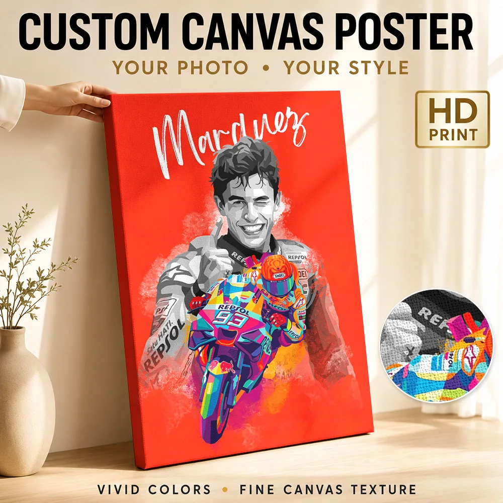 Marc Marquez Pop Art Portrait Canvas Poster Personalized Sports Portrait Wall Paintings Decoration for Game Room Ready to Hang