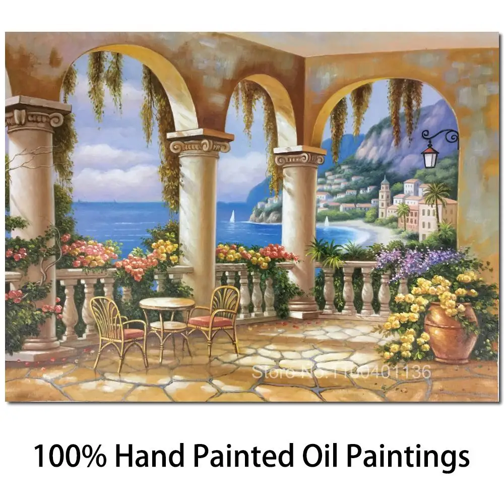 

Hand Painted Contemporary Canvas Art Beautiful Oil Painting Mediterran Landscape Picture for Living Room Wall Decor Medi Archway