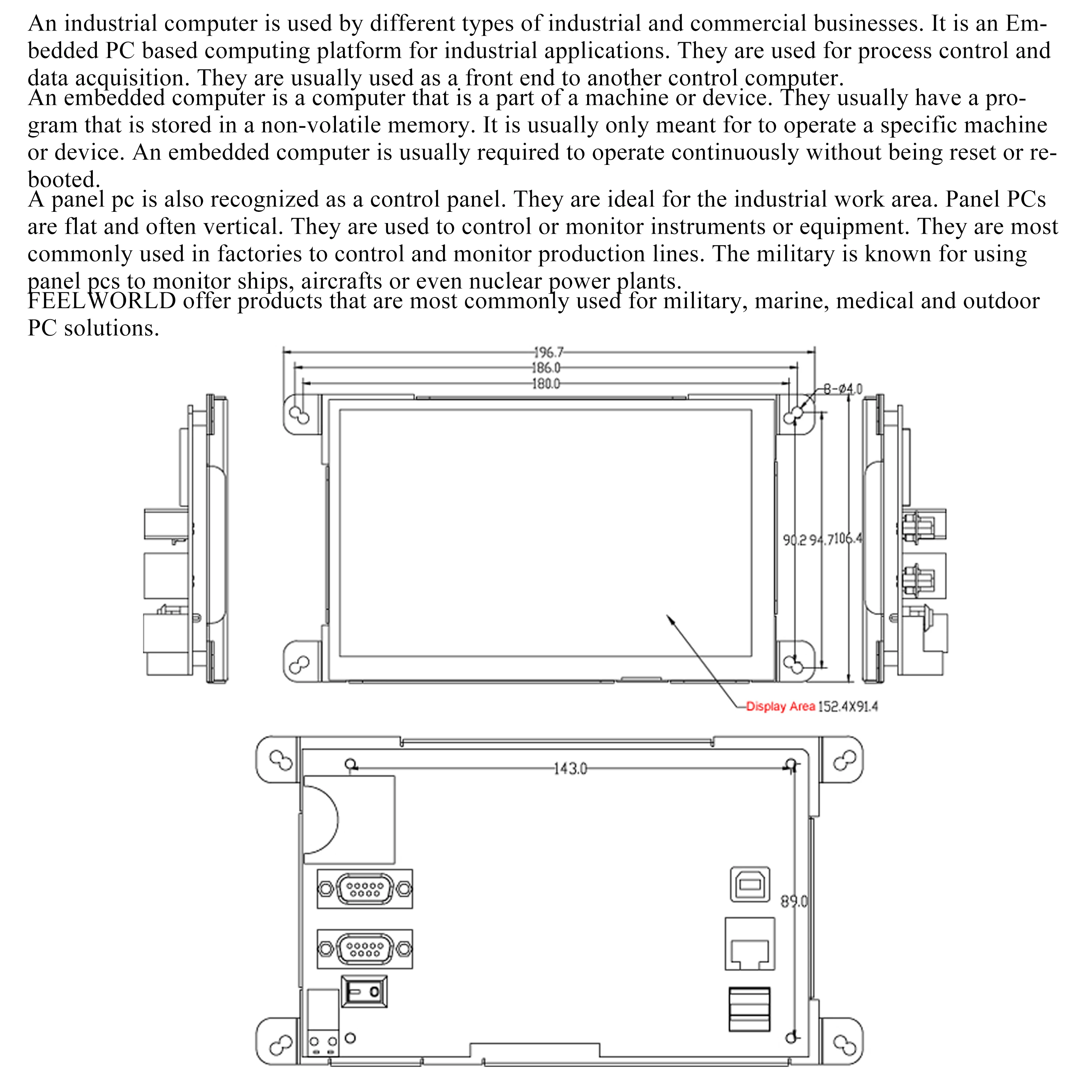 FEELWORLD W759 7" Industrial Panel PC OEM Factory Direct with LAN RJ45 RS232 for Automation Systems
