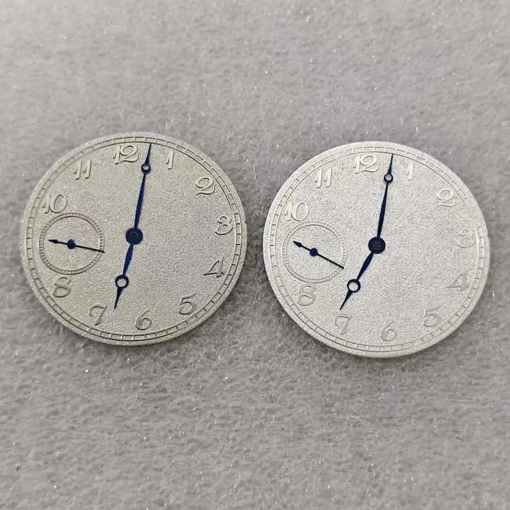 37mm Frosted Texture Silver Watch Dial with Hands Replacement Dial for ETA6497 ST3600 Movements