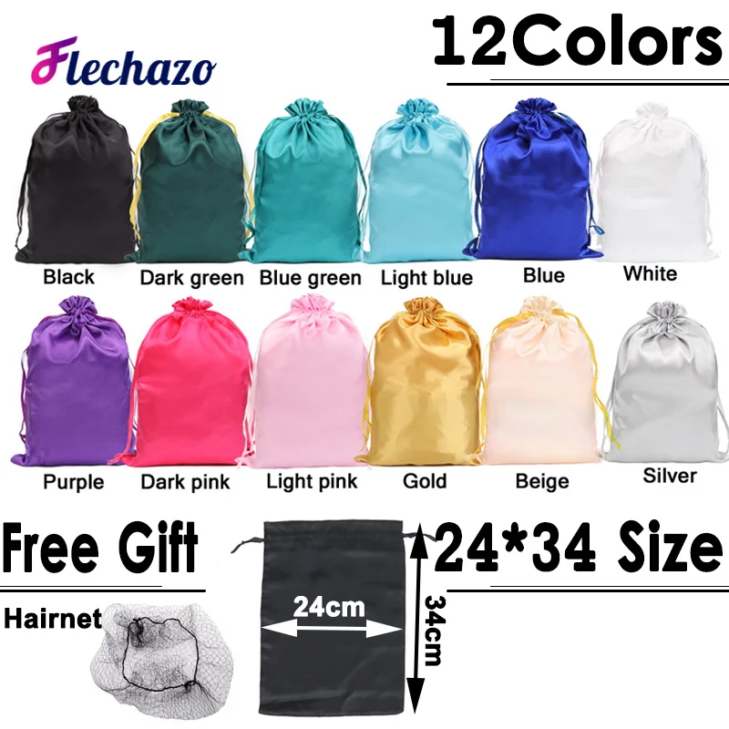 Flechazo Satin Storage Bags For Home Salon Use Satin Wig Bag Black White Pink Silk Wig Bags For Hair Wigs Packaging Tools 2Pcs