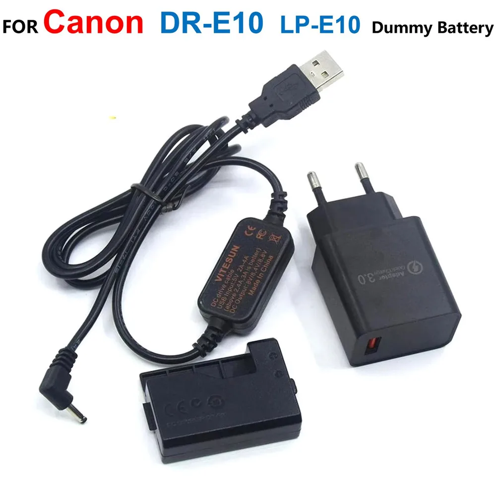 

DR-E10 LP-E10 Dummy Battery+USB Charger+ACK-E10 USB Cable For Canon EOS 1200D 1300D 1500D 2000D 3000D X90 X80 X70 X50 T5 T6 T7