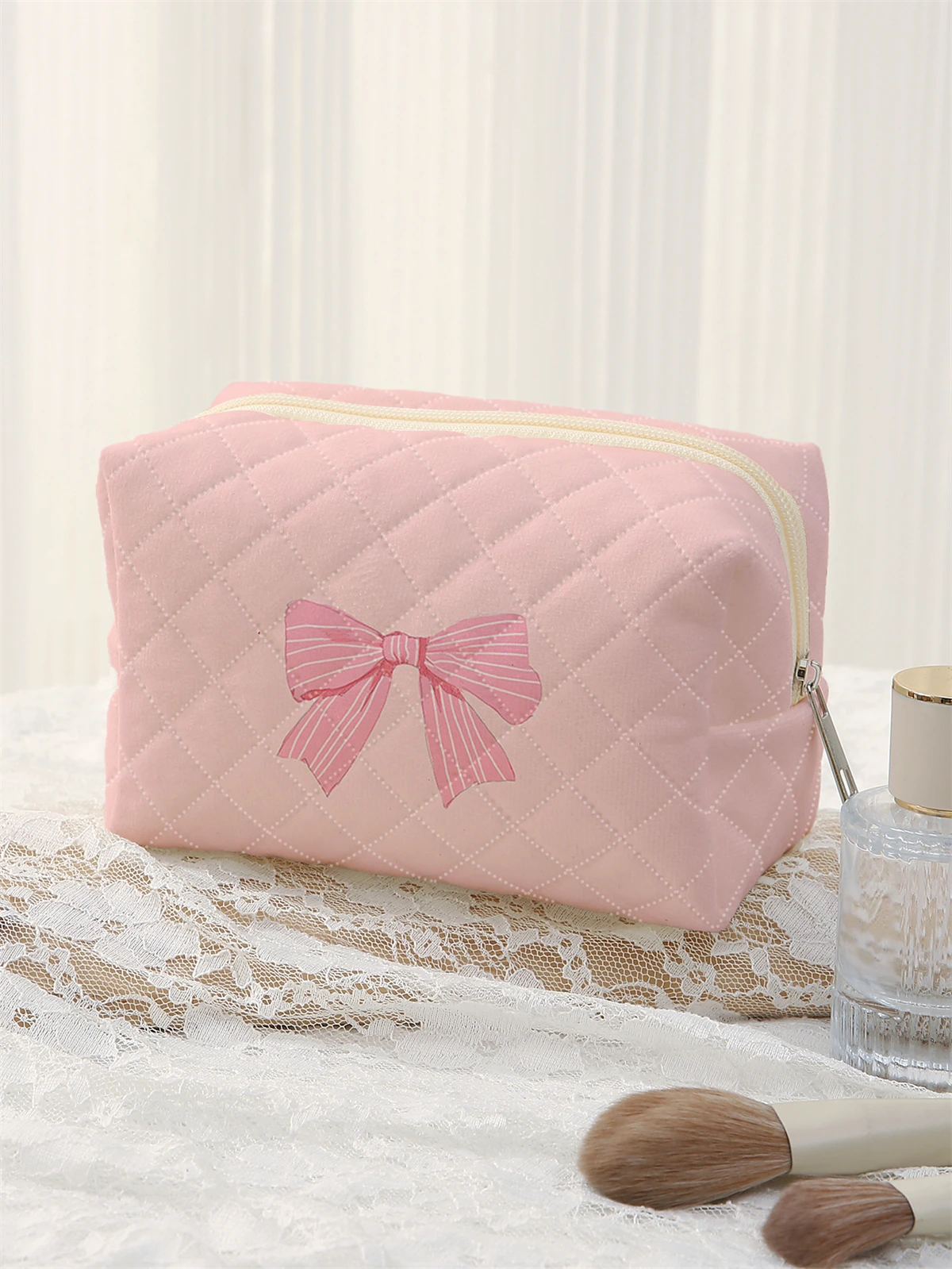 1 Juego de bolsa de maquillaje portátil, diseño de gran capacidad, fácil acomodar sus cosméticos, liviana y portátil para guardar cosméticos