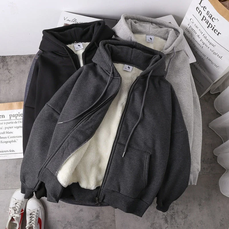 

Women's Outerwear Casual Jacket Solid Color Plush Thick Insulation Winter Hoodie Outerwear Zippered Sports Shirt Upper Winter