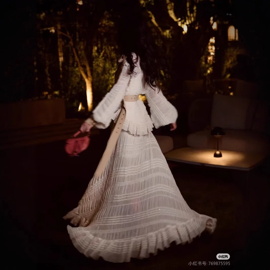 2025 Spring Niche Lace Ruffled Stitching High Waist Trimming Coat Double Breasted Elegant Designer Suit Trench Coat Women